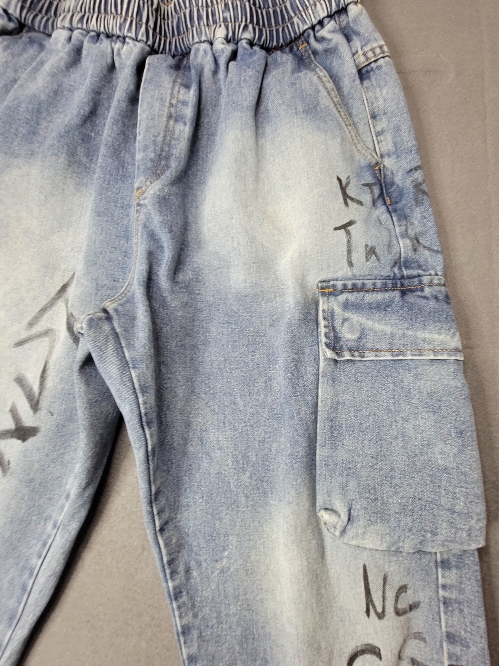 Maybe Cracy Men's Light Blue Washed Cargo Jogger Jeans Size M